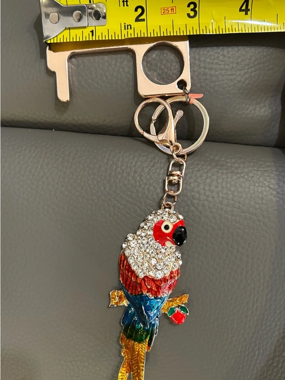 Rhinestone Parrot Keychain Bag Charm + No Touch Door Opener Tool